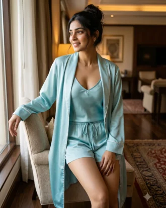 camisole + shorts + robe combo - Sweet Peach