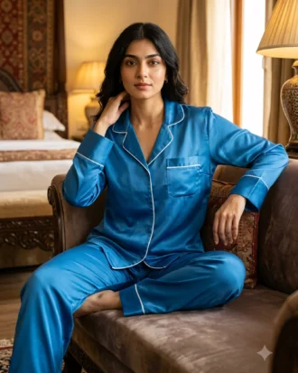 The Rouge Satin PJ Set - Scuba Blue