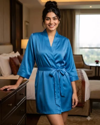 Premium Satin robe - Scuba Blue