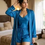 camisole + shorts + robe combo - Scuba Blue