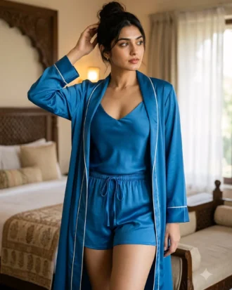 camisole + shorts + robe combo - Scuba Blue