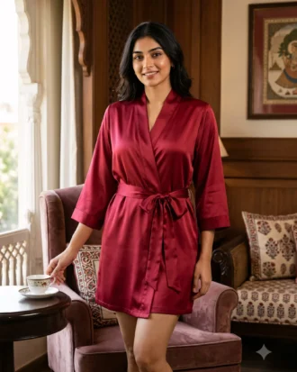 Premium Satin robe - Crimson/Cranberry