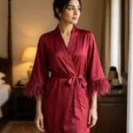 Satin robe with fethers - option 2 - Crimson/Cranberry
