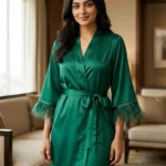 Satin robe with fethers - option 2 - Emerald