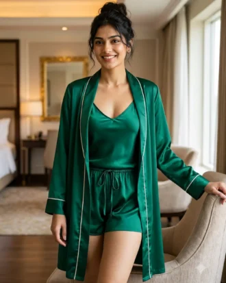 camisole + shorts + robe combo - Emerald
