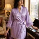 Satin robe with fethers - option 2 - Lavender
