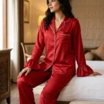 Frill Trimmed Valentina PJ set - Satin - Red