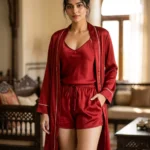 camisole + shorts + robe combo - Red
