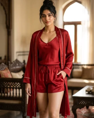 camisole + shorts + robe combo - Red