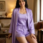 camisole + shorts + robe combo - Lavender
