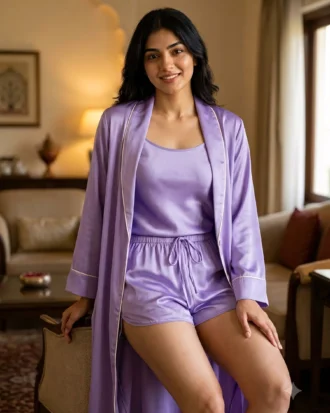 camisole + shorts + robe combo - Lavender