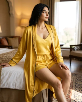 camisole + shorts + robe combo - Sunny Yellow