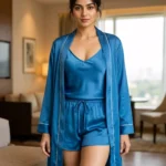 camisole + shorts + robe combo - Deep Royal