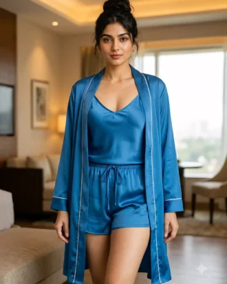 camisole + shorts + robe combo - Deep Royal