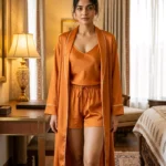 camisole + shorts + robe combo - Tangerine