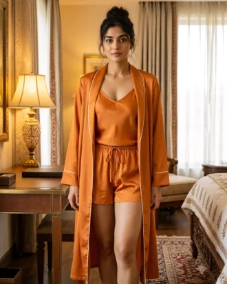 camisole + shorts + robe combo - Tangerine