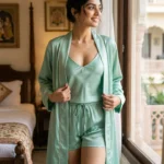 camisole + shorts + robe combo - Sage