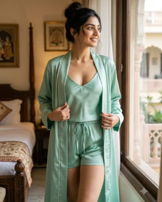 camisole + shorts + robe combo - Sage