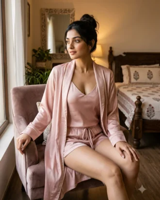camisole + shorts + robe combo - Strawberry Ice