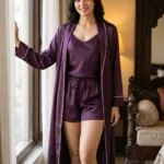 camisole + shorts + robe combo - Eggplant/Aubergine