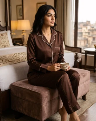 The Rouge Satin PJ Set - Chocolate