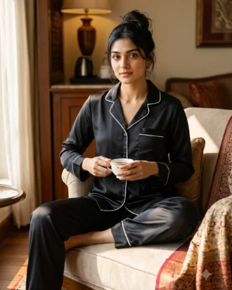 The Rouge Satin PJ Set - Black