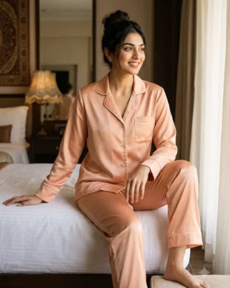The Rouge Satin PJ Set - Sweet Peach