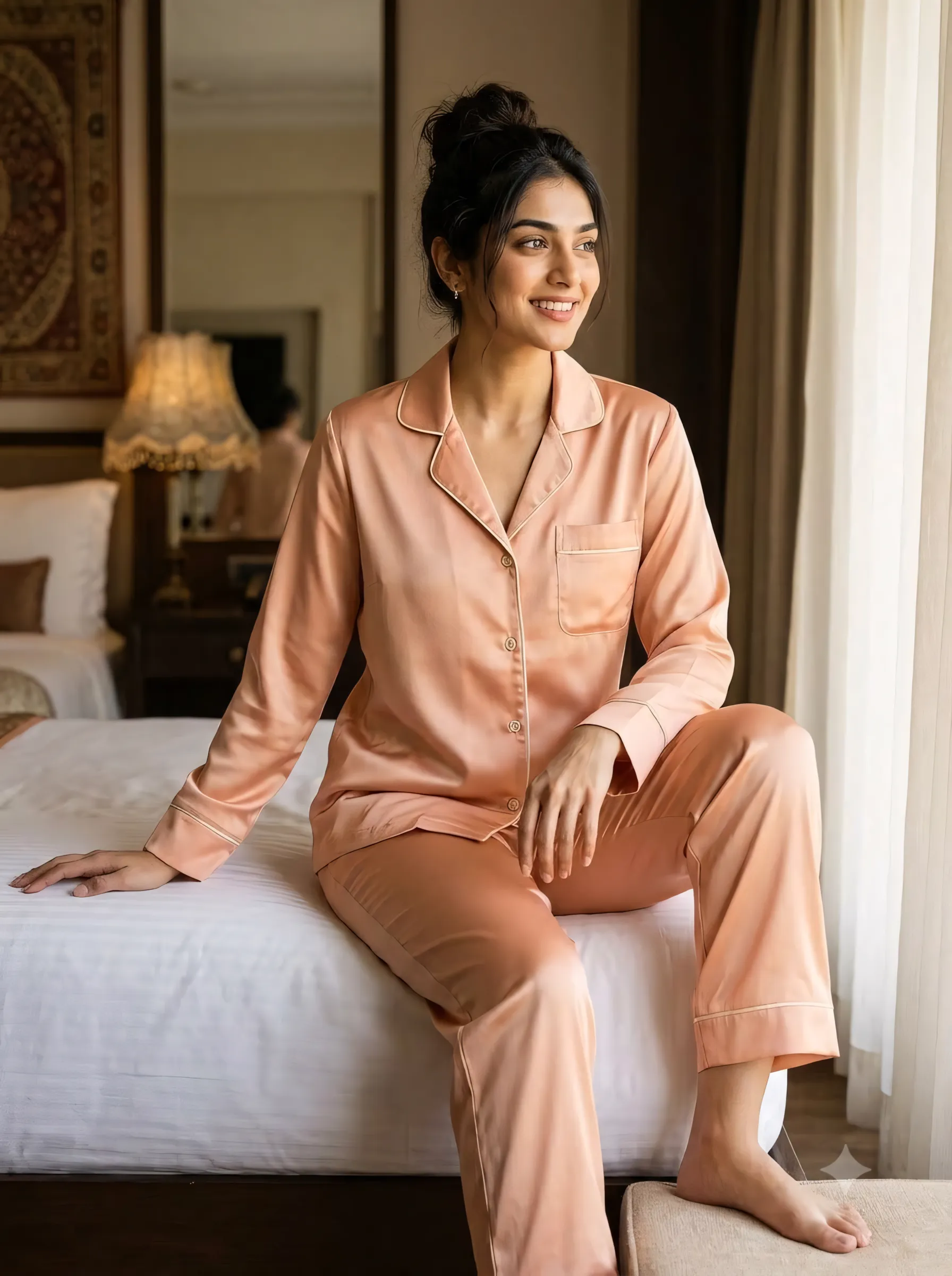 The Rouge Satin PJ Set - Sweet Peach