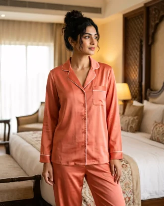 The Rouge Satin PJ Set - Coral
