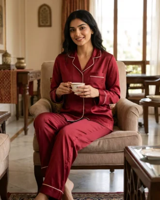The Rouge Satin PJ Set - Crimson/Cranberry