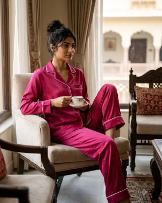 The Rouge Satin PJ Set - Fuchsia