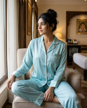 The Rouge Satin PJ Set - Aqua