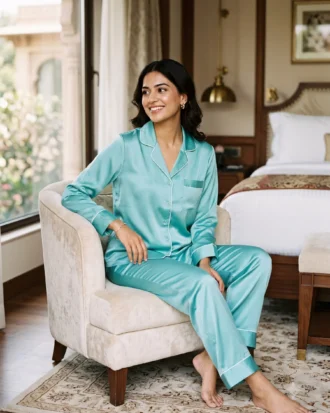 The Rouge Satin PJ Set - Turquoise