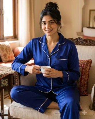 The Rouge Satin PJ Set - Deep Royal