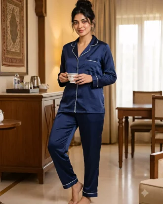 The Rouge Satin PJ Set - Navy