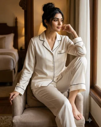The Rouge Satin PJ Set - Ivory