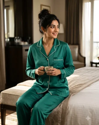 The Rouge Satin PJ Set - Emerald