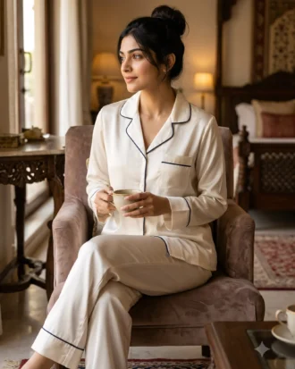 The Rouge Satin PJ Set - White