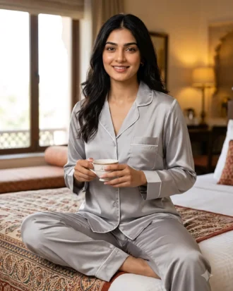 The Rouge Satin PJ Set - Silver