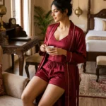 camisole + shorts + robe combo - Crimson/Cranberry