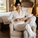 Satin PJ set with feathers - option 2 - White