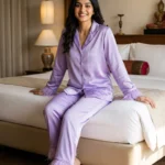 Satin PJ set with feathers - option 2 - Lavender