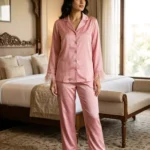 Satin PJ set with feathers - option 2 - Blush