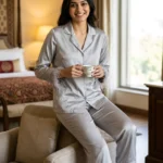 Satin PJ set with feathers - option 2 - Silver