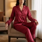 Satin PJ set with feathers - option 2 - Crimson/Cranberry