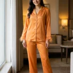 Satin PJ set with feathers - option 2 - Tangerine