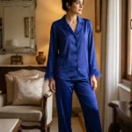 Satin PJ set with feathers - option 2 - Deep Royal