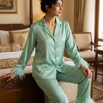 Satin PJ set with feathers - option 2 - Mint