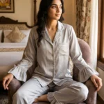 Frill Trimmed Valentina PJ set - Satin - Silver