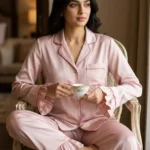 Frill Trimmed Valentina PJ set - Satin - Blush